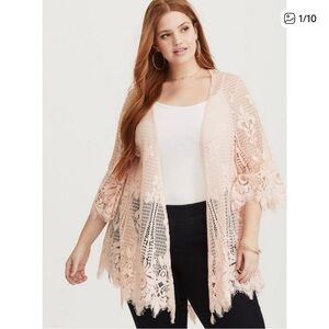 Torrid Lace Kimono Pink Cover Up Open Front 1 / 2
